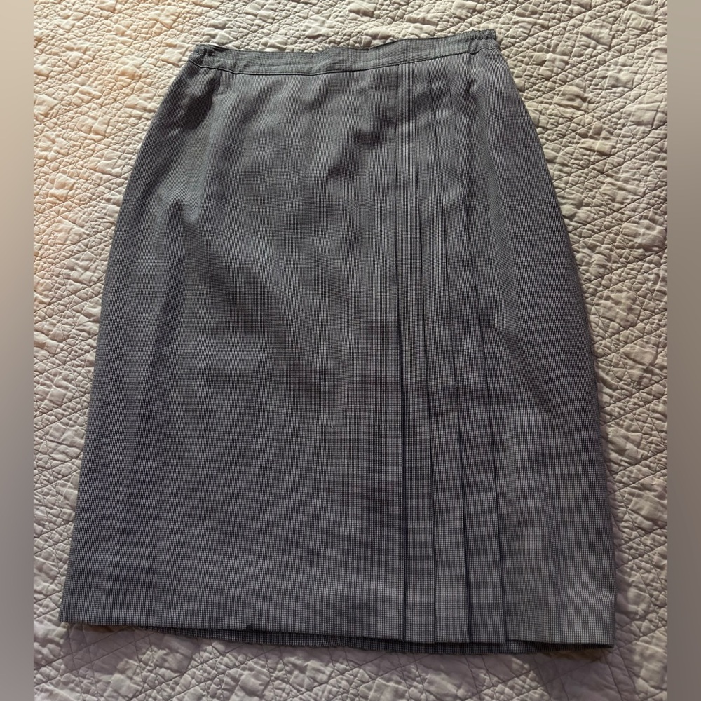 VTG EMILY Women's Black White Houndstooth Side Pleat Skirt Size 14 Petite Career